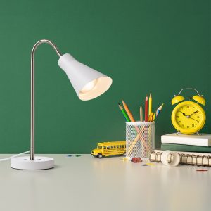 ANIKA asztali lámpa matt fehér matt nikkel 230V LED E27 15W