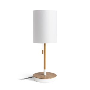 KEITH/RON 15/20 asztali lámpa USB-vel  Polycotton fehér/bükk 230V LED E27 15W